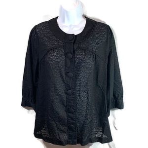 a.n.a. A New Approach Womens Size L Top Black Lace Chunky Button Shirt PreOwned